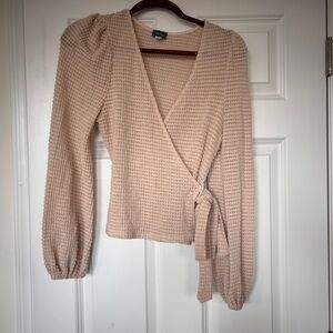 Cozy Waffle Knit Wrap Top - beige